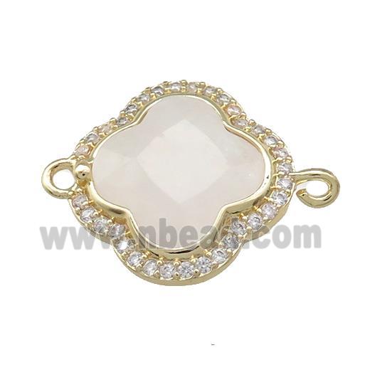 Clear Quartz Clover Connector Pave Zircon Gold Plated