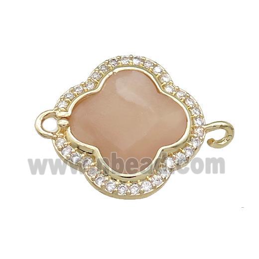 Peach Sunstone Clover Connector Pave Zircon Gold Plated