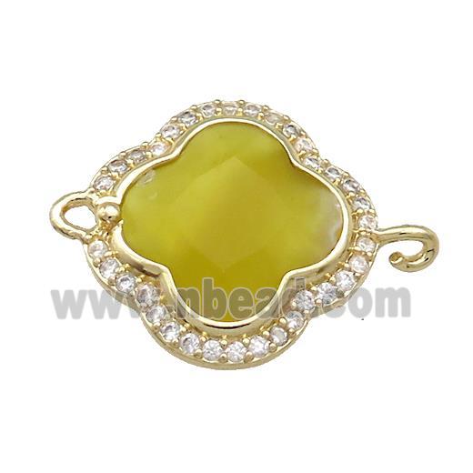 Lemon Jade Clover Connector Pave Zircon Olive Gold Plated