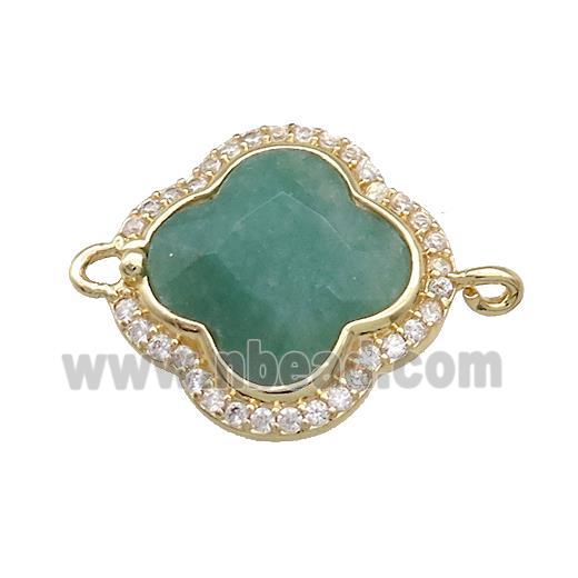 Jade Clover Connector Pave Zircon Green Dye Gold Plated