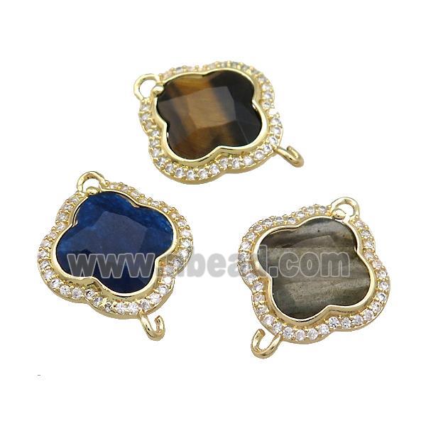 Mixed Gtemstone Clover Connector Pave Zircon Gold Plated