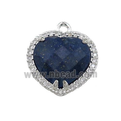 Blue Lapis Lazuli Heart Pendant Pave Zircon Platinum Plated