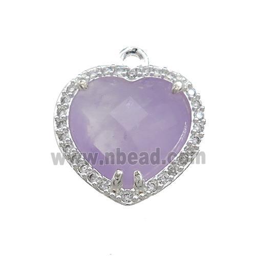 Purple Chalcedony Heart Pendant Pave Zircon Platinum Plated