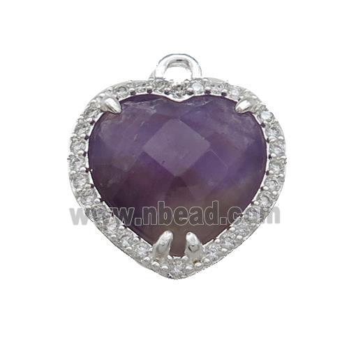Purple Amethyst Heart Pendant Pave Zircon Platinum Plated