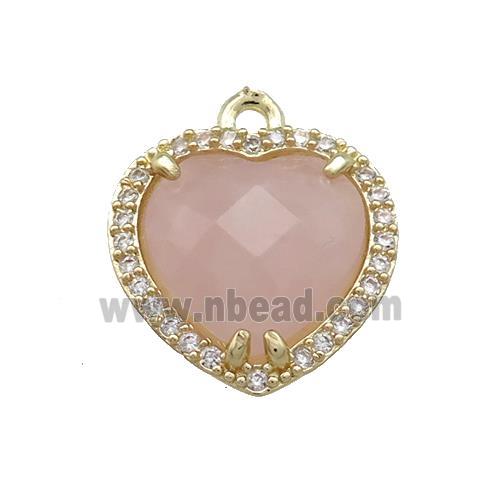 Pink Rose Quartz Heart Pendant Pave Zircon Gold Plated