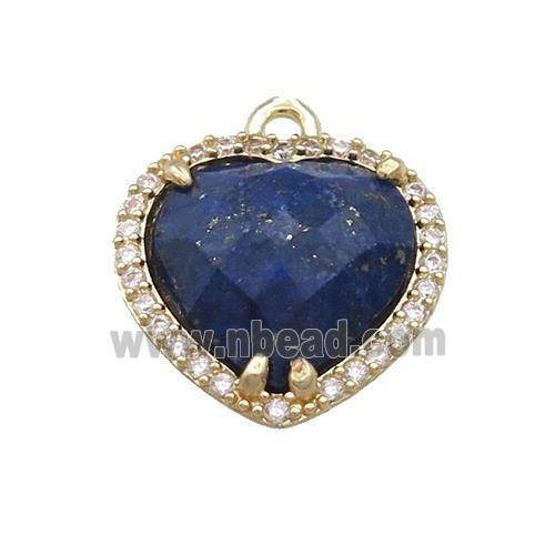 Blue Lapis Lazuli Heart Pendant Pave Zircon Gold Plated