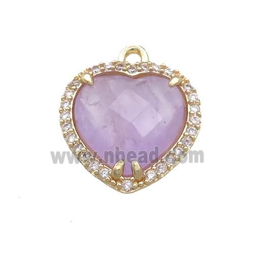 Purple Chalcedony Heart Pendant Pave Zircon Gold Plated
