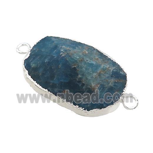 Blue Apatite Oval Connector Pointed Silver Plated