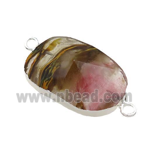 Synthetic Quartz Oval Connector Pointed Tigerskin Silver Plated