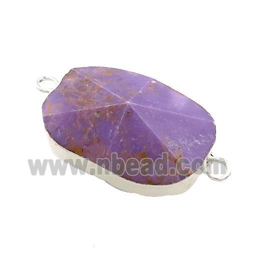 Purple Phosphosiderite Oval Connector Pointed Silver Plated