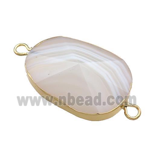 Blue Lace Agate Oval Connector Pointed Gold Plated