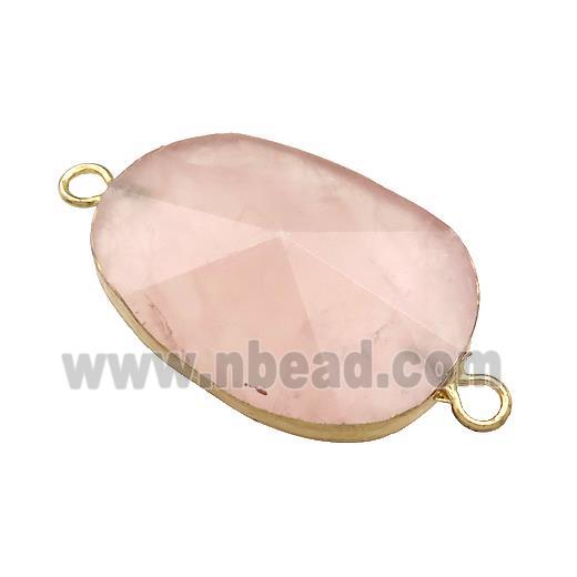 Pink Rose Quartz Oval Connector Pointed Gold Plated