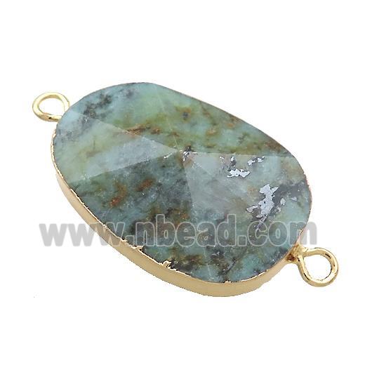 Green African Turquoise Oval Connector Pointed Gold Plated