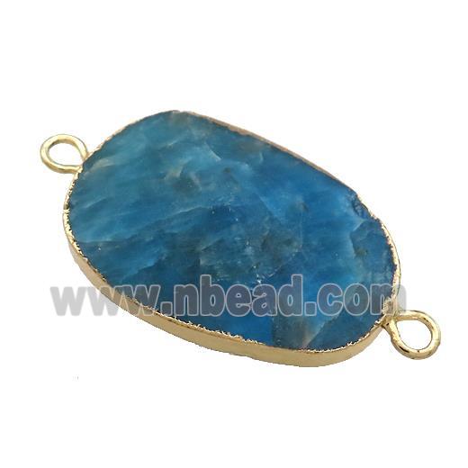 Blue Apatite Oval Connector Pointed Gold Plated