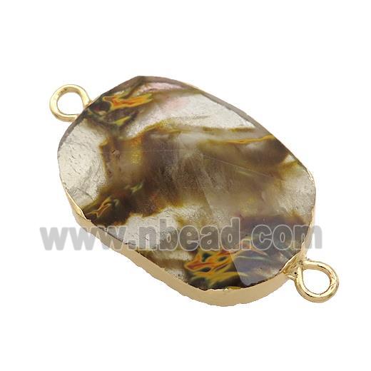 Synthetic Quartz Oval Connector Pointed TigerSkin Gold Plated