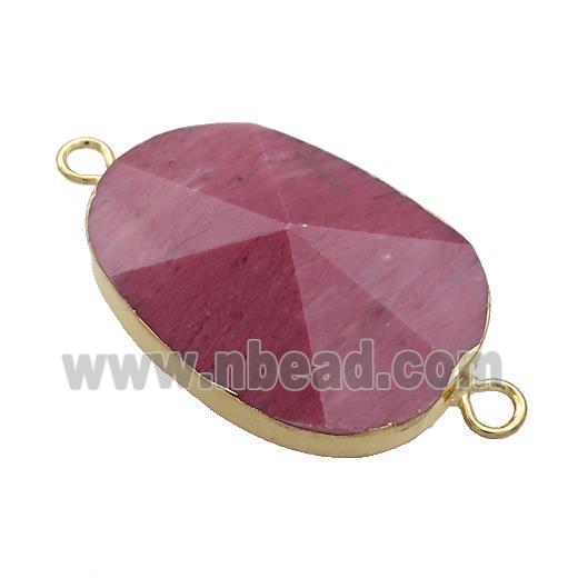 Pink Wood Lace Jasper Oval Connector Pointed Gold Plated