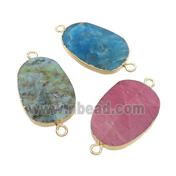 Mixed Gemstone Oval Connector Pointed Gold Plated