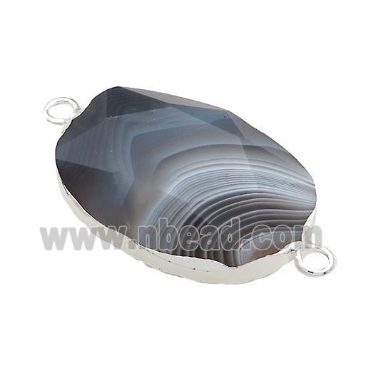 Botswana Agate Oval Connector Faceted Silver Plated
