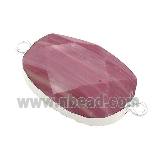 Pink Wood Lace Jasper Oval Connector Faceted Silver Plated