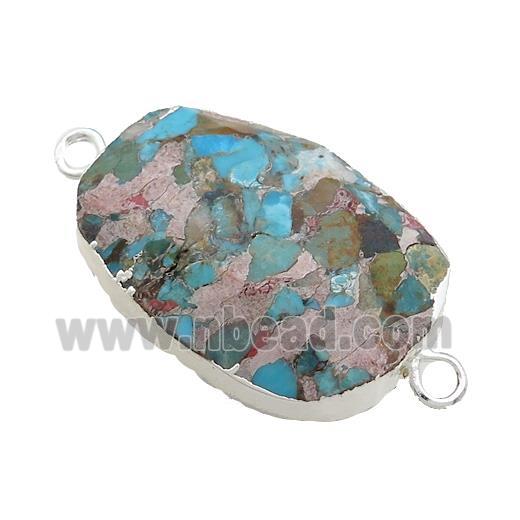 Blue Mosaic Turquoise Oval Connector Faceted Silver Plated