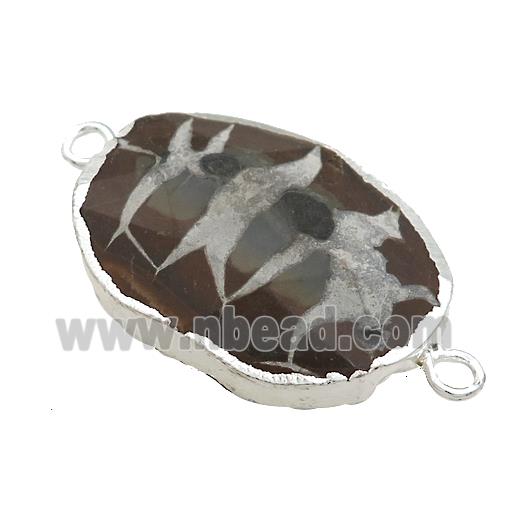 Ocean Agate Oval Connector Faceted Silver Plated