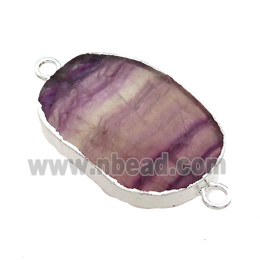 Purple Fluorite Oval Connector Faceted Silver Plated