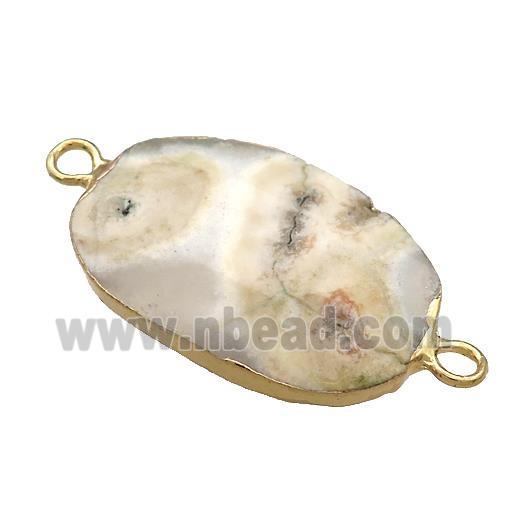 White Solar Quartz Oval Connector Faceted Gold Plated