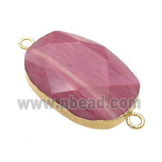 Pink Wood Lace Jasper Oval Connector Faceted Gold Plated