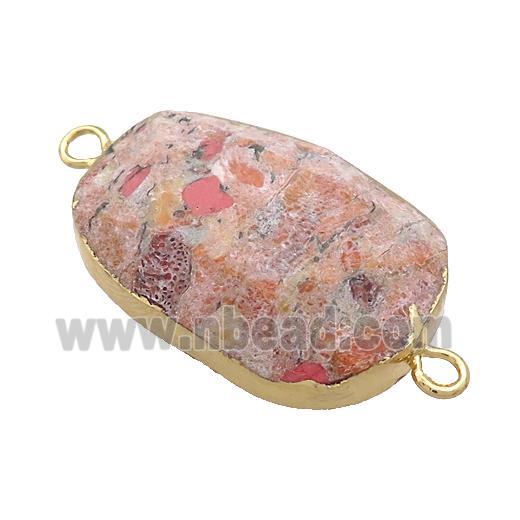 Orange Jasper Oval Connector Faceted Gold Plated