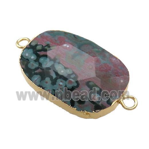 Ocean Agate Oval Connector Faceted Gold Plated