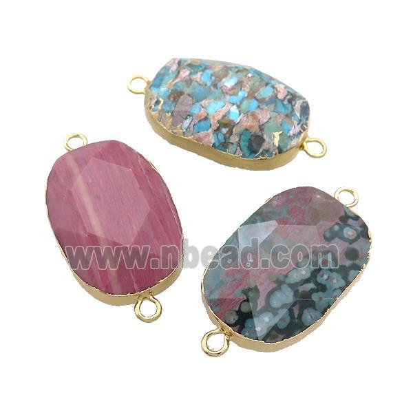 Mixed Gemstone Oval Connector Faceted Gold Plated