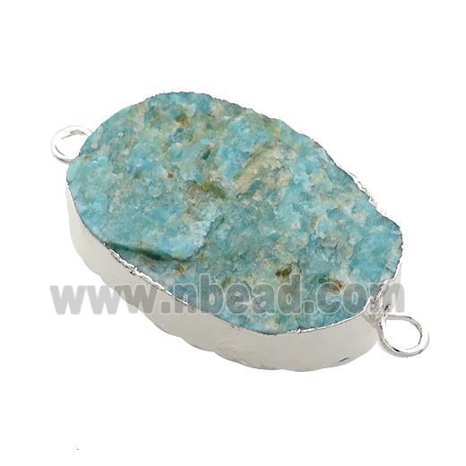 Green Amazonite Oval Connector Rough Silver Plated