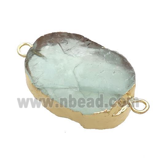 Green Fluorite Oval Connector Rough Gold Plated
