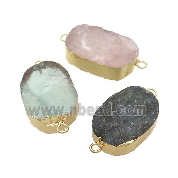Mixed Gemstone Oval Connector Rough Gold Plated