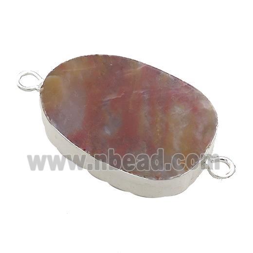 Ocean Agate Oval Connector Flat Silver Plated