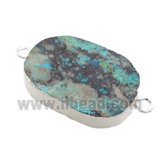 Green African Turquoise Oval Connector Flat Silver Plated