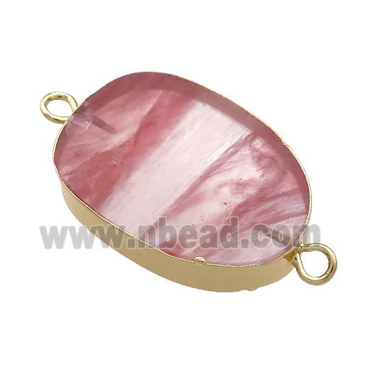 Pink Synthetic Quartz Oval Connector Flat Gold Plated