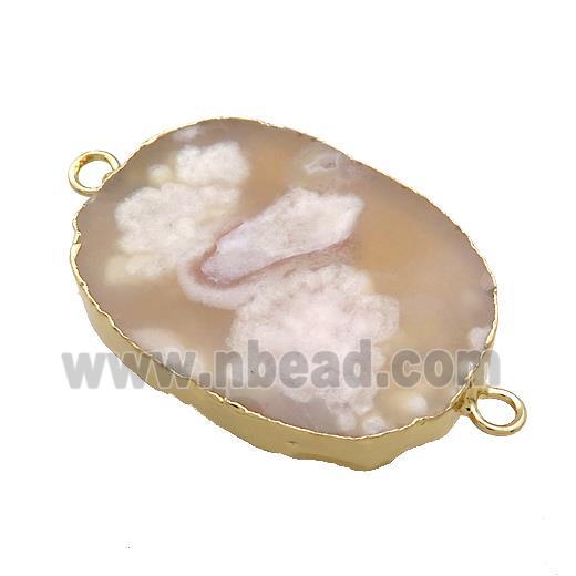 Cherry Agate Sakura Oval Connector Flat Gold Plated