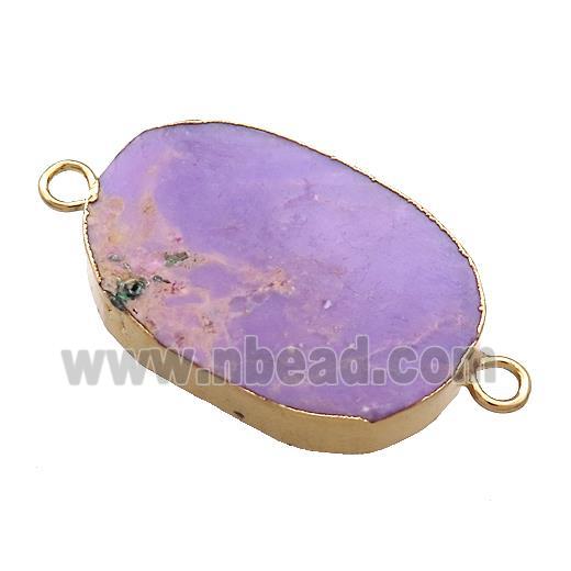 Purple Phosphosiderite Oval Connector Flat Gold Plated