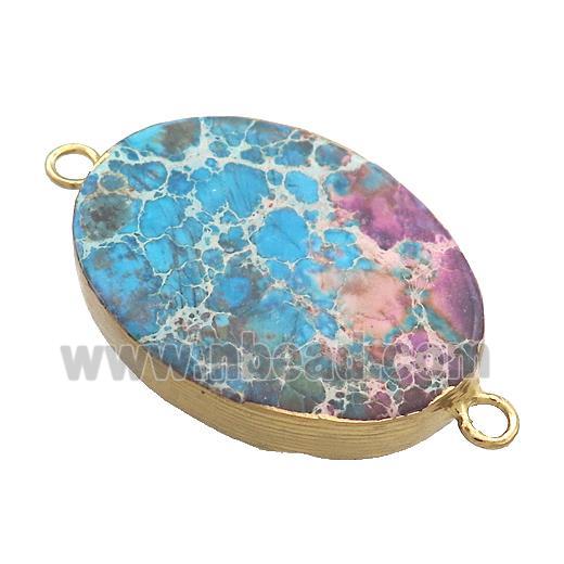 Blue Imperial Jasper Oval Connector Flat Gold Plated
