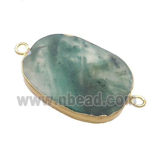 Green Moss Agate Oval Connector Flat Gold Plated