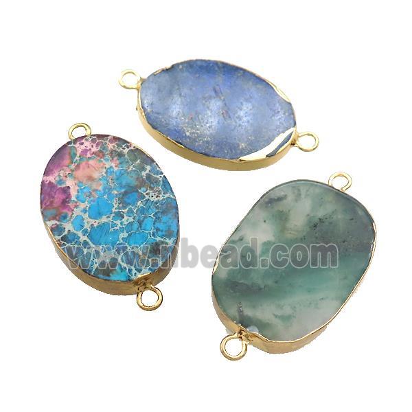 Mixed Gemstone Oval Connector Flat Gold Plated