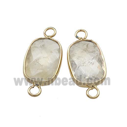 Clear Quartz Rectangle Connector Faceted Gold Plated