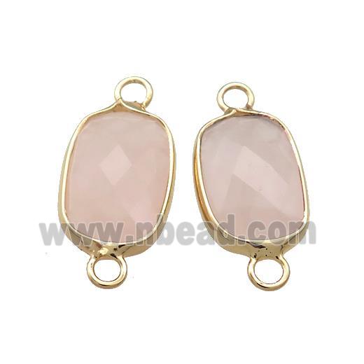 Pink Rose Quartz Rectangle Connector Faceted Gold Plated