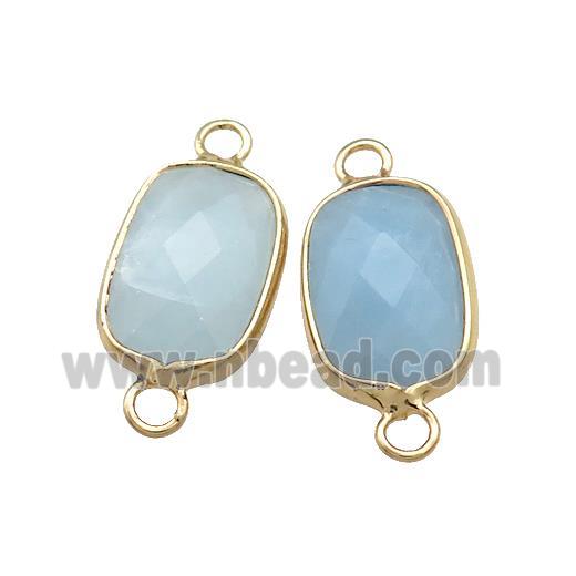 Blue Amazonite Rectangle Connector Faceted Gold Plated