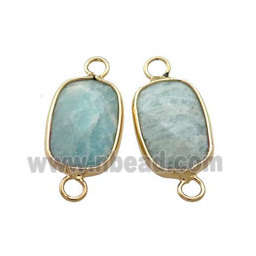 Green Amazonite Rectangle Connector Faceted Gold Plated