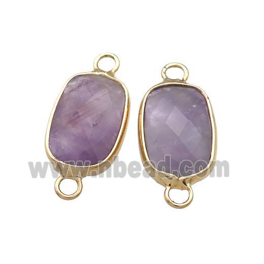 Purple Amethyst Rectangle Connector Faceted Gold Plated