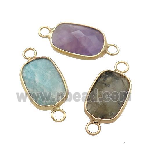 Mixed Gemstone Rectangle Connector Faceted Gold Plated