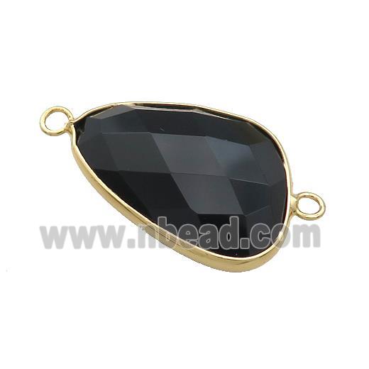 Black Onyx Triangle Connector Faceted Gold Plated