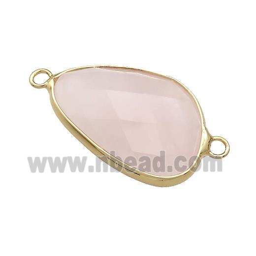 Natural Pink Rose Quartz Triangle Connector Faceted Gold Plated